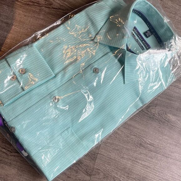 Geoffrey Beene Dobby Dress Shirt-teal-15.5-34/35 - Picture 2 of 2